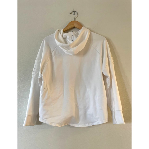 Puma Women's Full-Zip Hoodie Sweatshirt Large White Logo Pintuck Raglan Sleeve - Picture 3 of 10